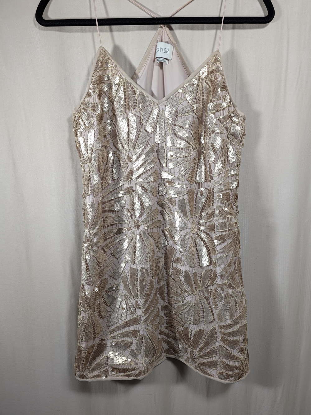 Saylor Sequin Floral Mini Party Dress in Pink & Gold Like New